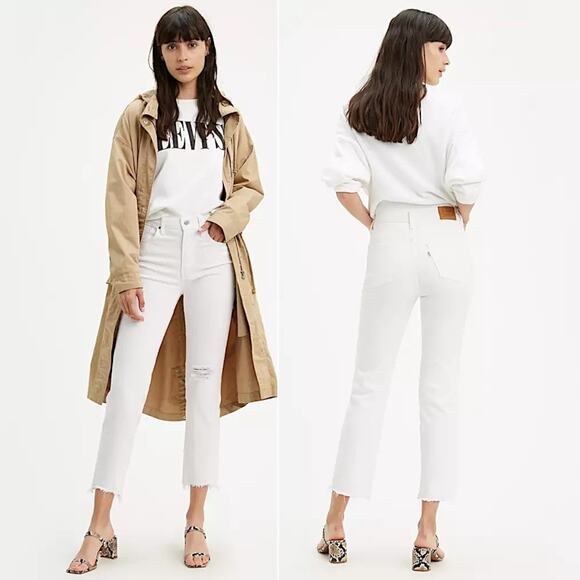 Levi's 724 High Rise Slim Straight Cropped Jeans White Size 26 - Picture 1 of 10